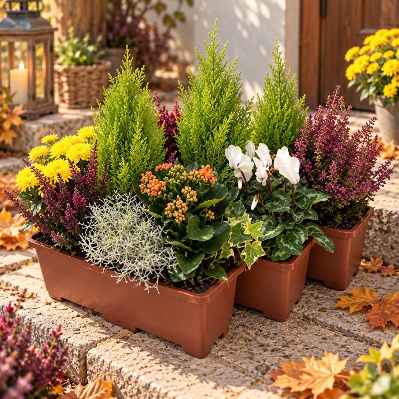 Composition florale en jardinière – 5 plantes