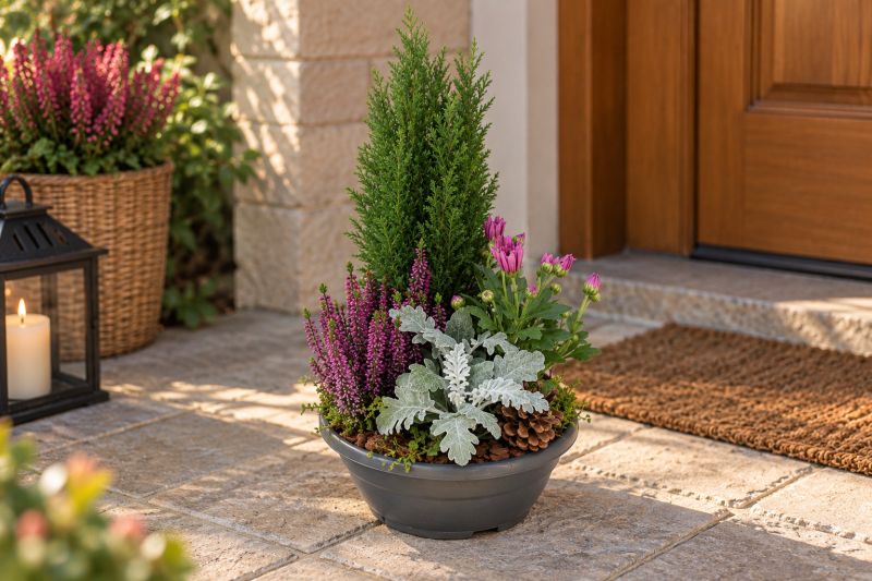 Coupe fleurie avec cyclamens et feuillages